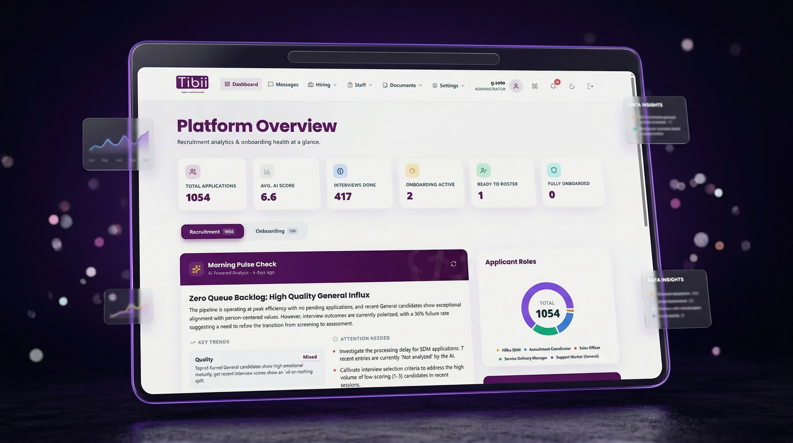 Effica Hire Dashboard — AI-powered analytics with recruitment pipeline and morning pulse check