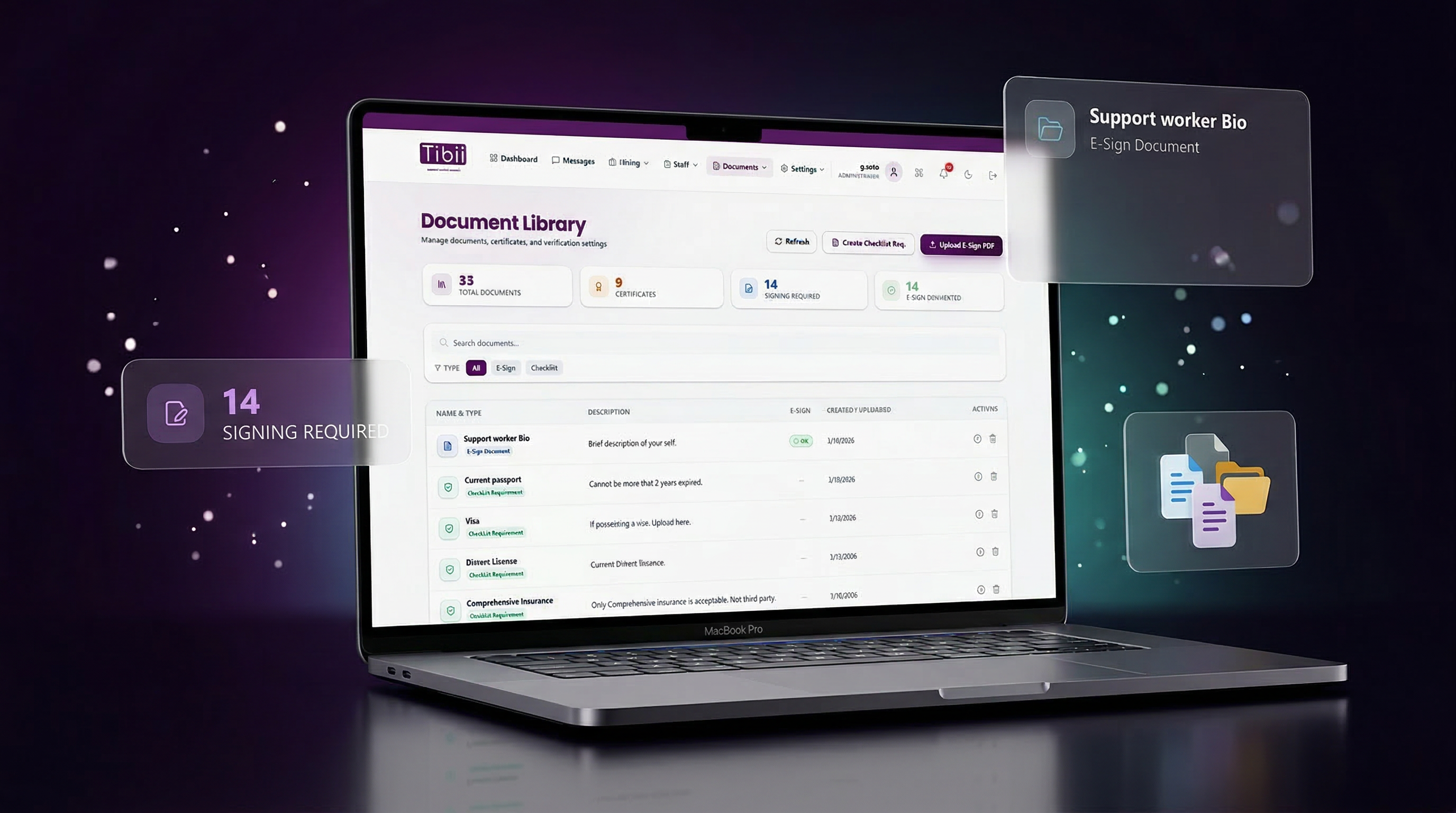 Effica Hire Document Library — manage document packs and e-sign requirements
